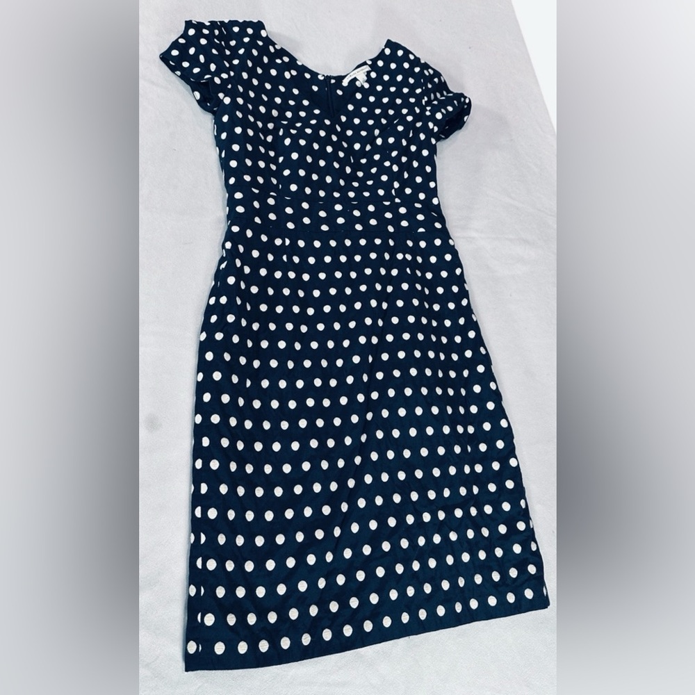 Banana Republic Navy Blue & White Polka Dot Midi Dress